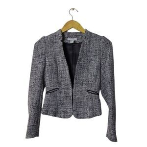 H&M Womens Black & White Tweed Blazer Jacket Size 4 Polyester Blend Hook Closure